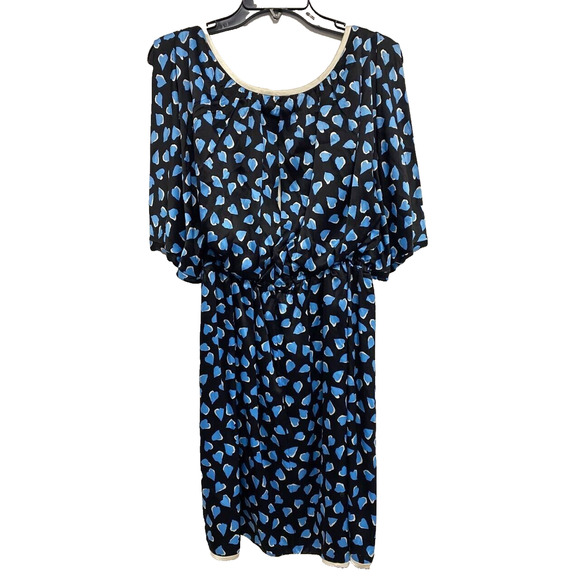 MARC JACOBS Black Blue Hearts 100% Silk Faux Wrap Mini Dress Size 10 A000415 - Picture 8 of 13